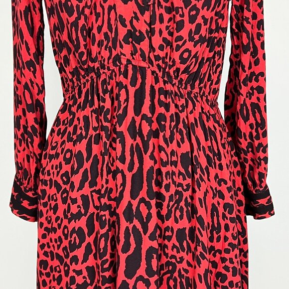 Zara Womens Red Leopard Print Midi Dress Tie Neck Long Sleeves size Medium - Picture 6 of 16